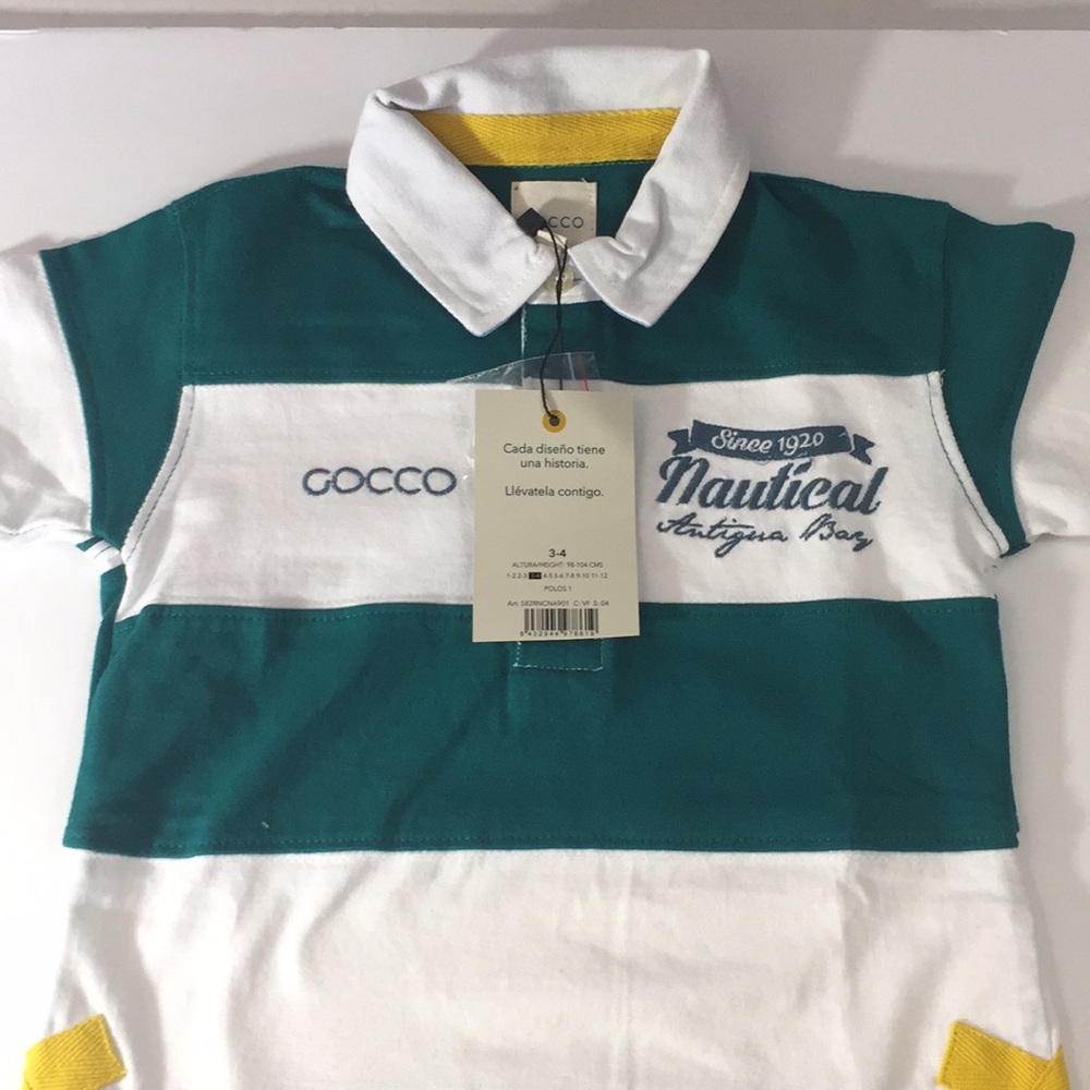 Gocco Polo, Toddler Boy Shirt green, white, yellow